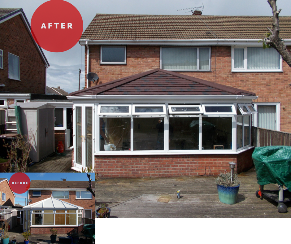 Conservatory Roof Replacement by Premier Roof Systems - Before and After Image